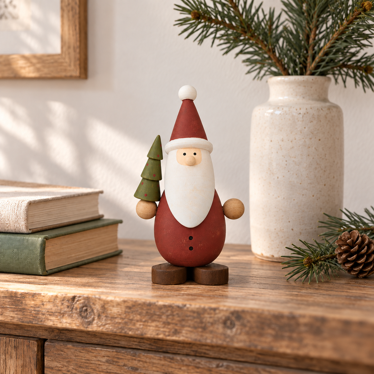 Deko Nikolaus „Niklas“ mit Tannenbaum Holz Rot 16cm – Ambiente · Konsole