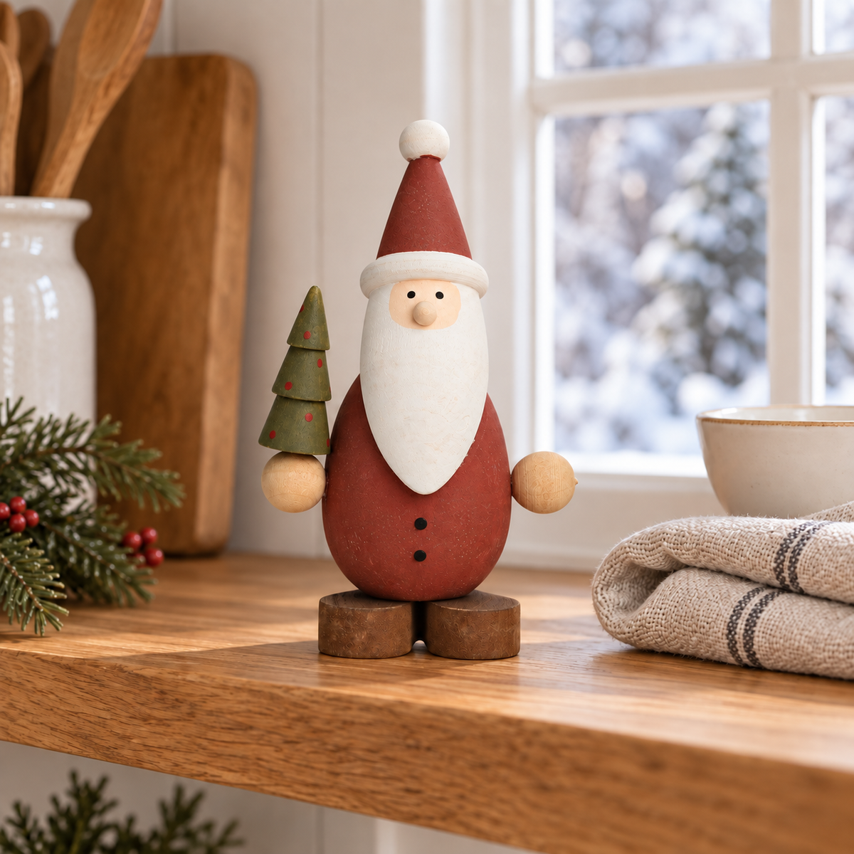 Deko Nikolaus „Nisse“ mit Tannenbaum Holz Rot 12cm – Ambiente · Küchenregal