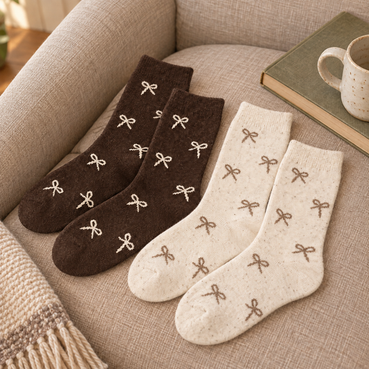 Socken „Schleifenliebe“ 2er-Set Braun/Taupe 36–41 – 2