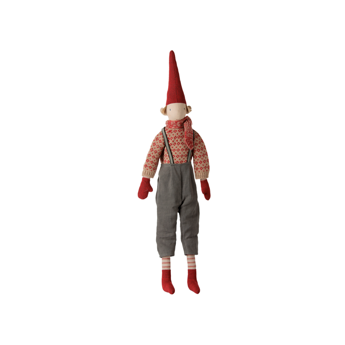 Maileg Wichtel Pixy Junge Größe 4 Pullover und Schal – 61 cm – Freisteller