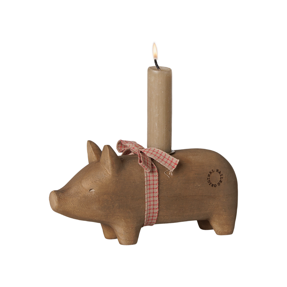 Maileg Kerzenhalter Schwein Holz Mittel Natur – Freisteller