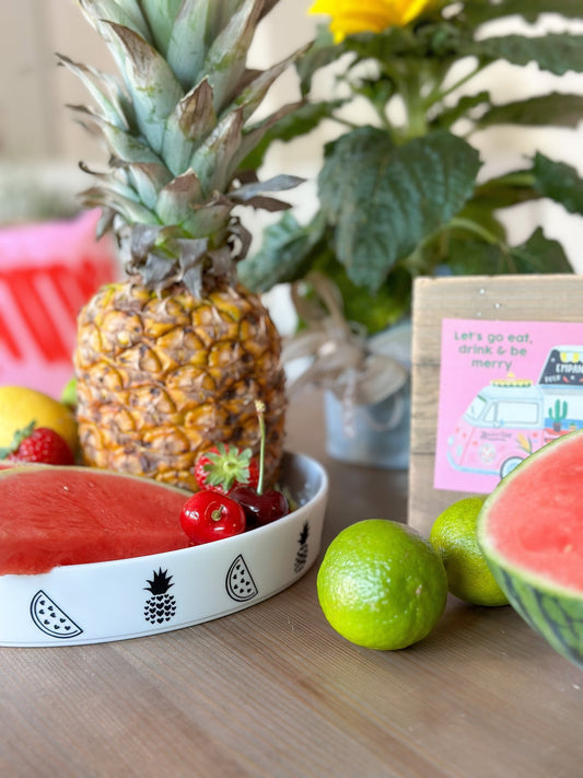 Großer Wohnen auf dem Land Aufkleber mit bunten Ananas und Melone, dekorativer Wand- und Möbelaufkleber