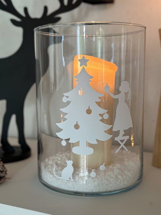 Schwarz-weißer Aufkleber "Heiligabend" von Wohnen auf dem Land, winterliches Weihnachtsdesign auf glatter Oberfläche