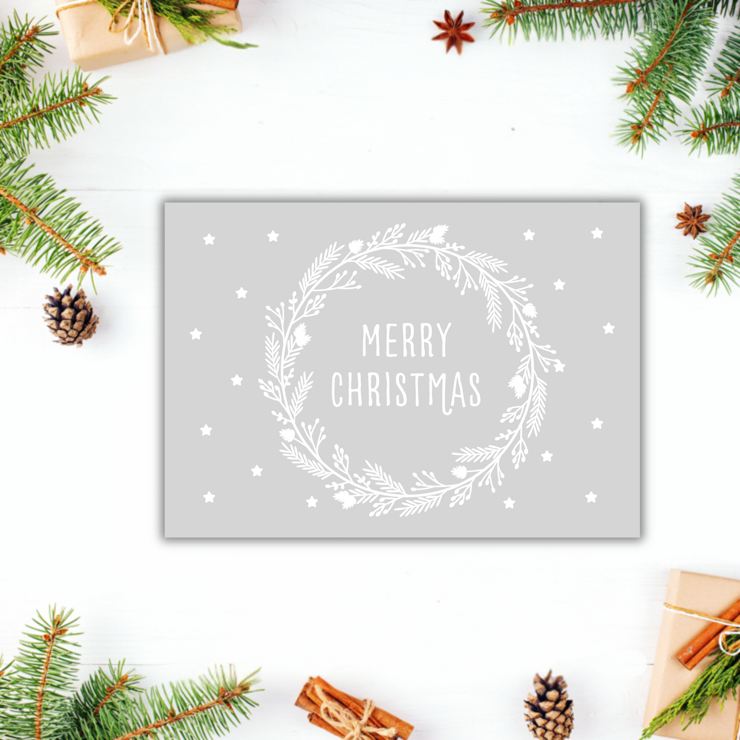 Schwarzer und weißer Aufkleber Kranz mit "Merry Christmas" von Wohnen auf dem Land, festlicher Dekorationsaufkleber