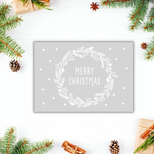 Schwarzer und weißer Aufkleber Kranz mit "Merry Christmas" von Wohnen auf dem Land, festlicher Dekorationsaufkleber
