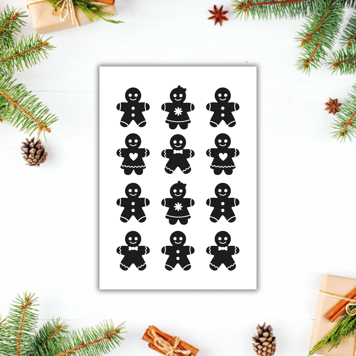 Schwarz-weißer Aufkleber "Lebkuchen-Parade" von Wohnen auf dem Land mit weihnachtlichem Lebkuchen-Design