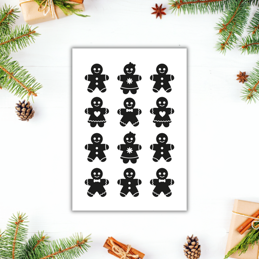 Schwarz-weißer Aufkleber "Lebkuchen-Parade" von Wohnen auf dem Land mit weihnachtlichem Lebkuchen-Design