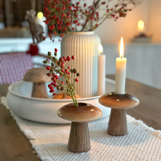 Blumenvase Kerzenhalter "Mushroom" Keramik Braun - Wohnen auf dem Land