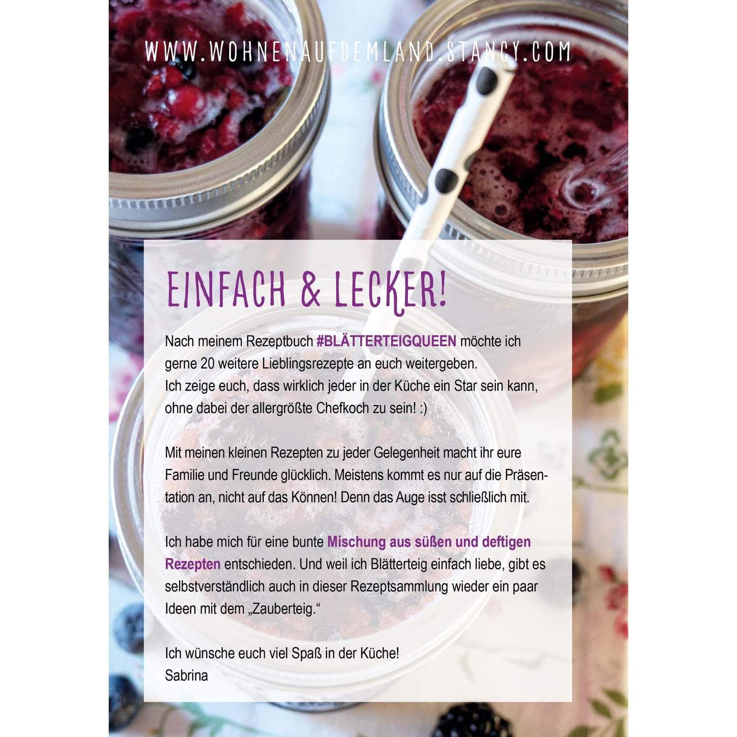 E-Book "Einfach-Lecker-Rezepte-Buch" von Wohnen auf dem Land, Cover mit Titel und landhausstil Design, digitale Rezeptbuch.