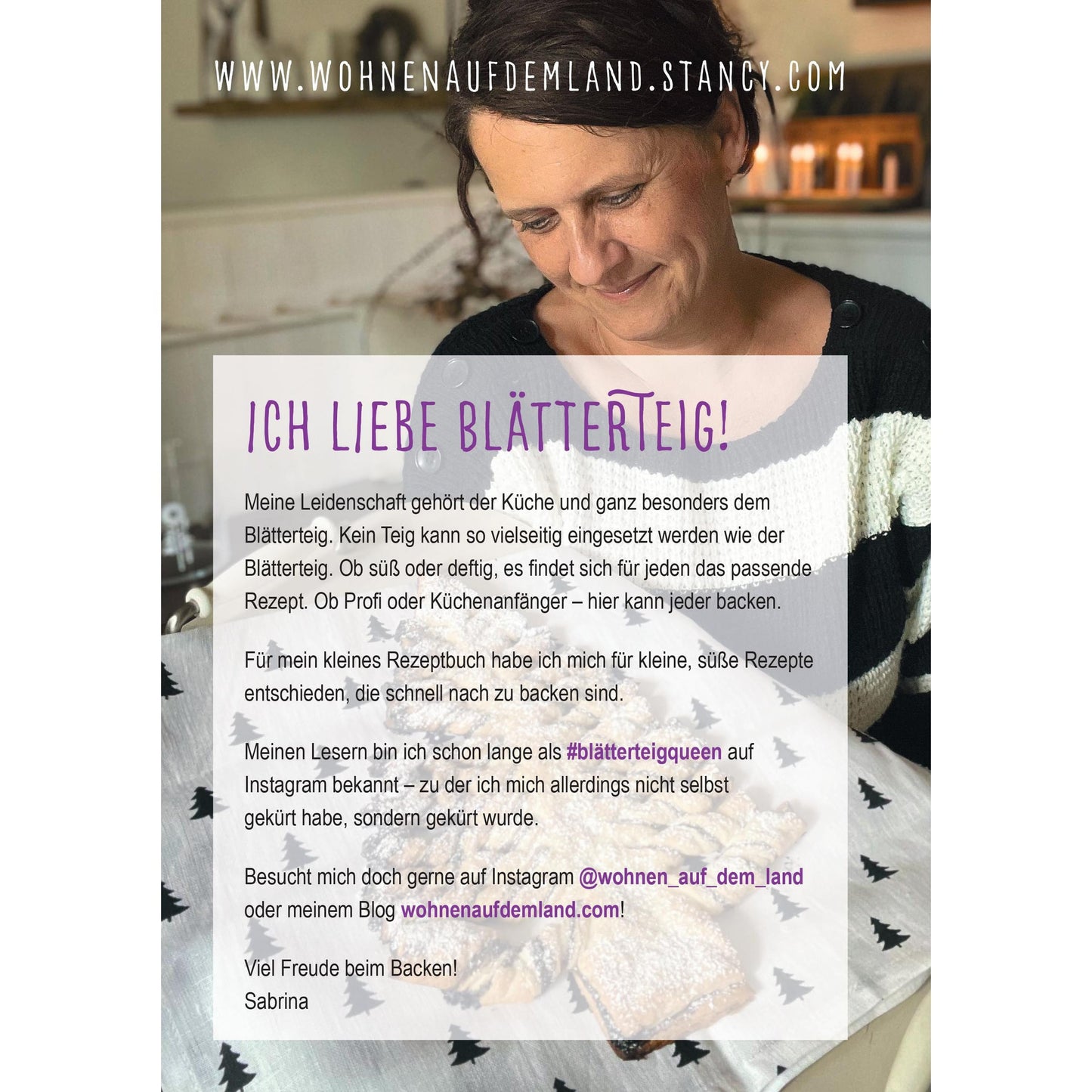 E-Book "Lieblings-Blätterteig-Rezepte-Buch" von Wohnen auf dem Land, geöffnet mit mehreren Blätterteig-Rezeptseiten sichtbar
