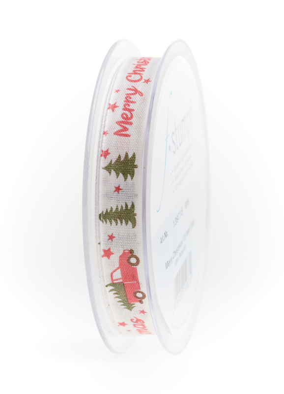 Weißes, rotes und grünes Dekoband "Merry Christmas" von Wohnen auf dem Land, 15mm breit, festlich dekorative Schleife