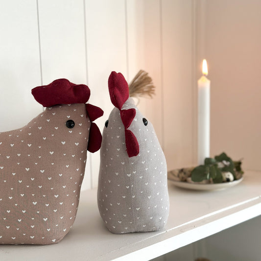 Deko Huhn Türstopper "Emma, Frieda & Lotte" aus Textil in Grau, 26 cm hoch, von Wohnen auf dem Land, als dekorative Figur