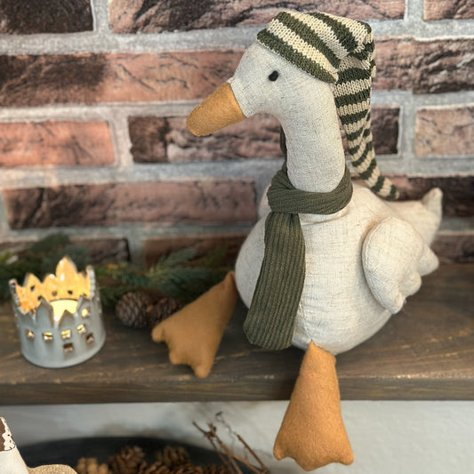 Deko Weihnachtsente Türstopper Erwin & Gerda von Wohnen auf dem Land, grüne und rote Textilfigur, 26 cm hoch
