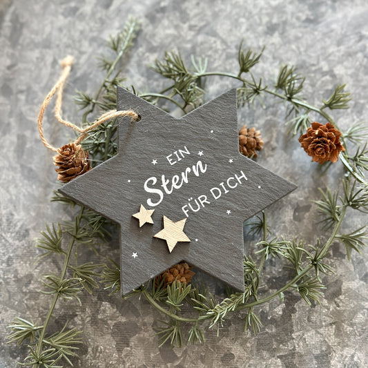 Aufhänger Stern "Ein Stern Für Dich" Schiefer schwarz 12,5cm - Wohnen auf dem Land