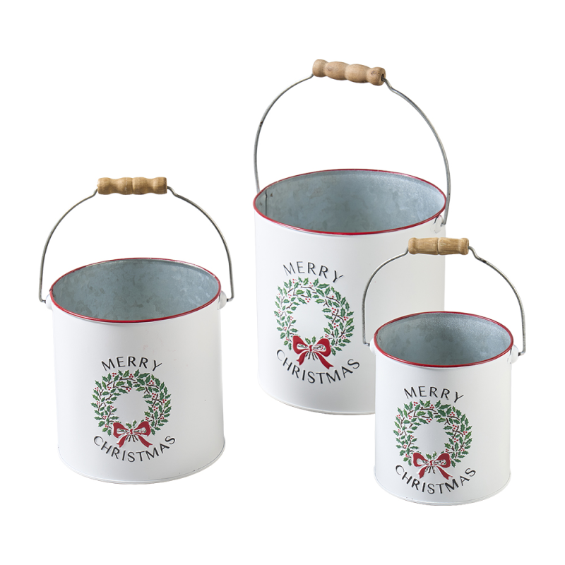 Eimer Topf Dose mit Henkel "Merry Christmas" Metall Weiß 3er Set - Wohnen auf dem Land