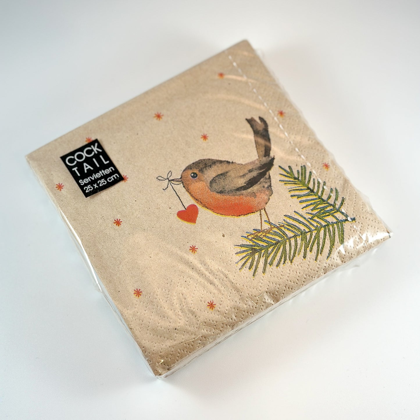 Servietten Weihnachten "Robin Heart" Papier 20er 25cm - Wohnen auf dem Land