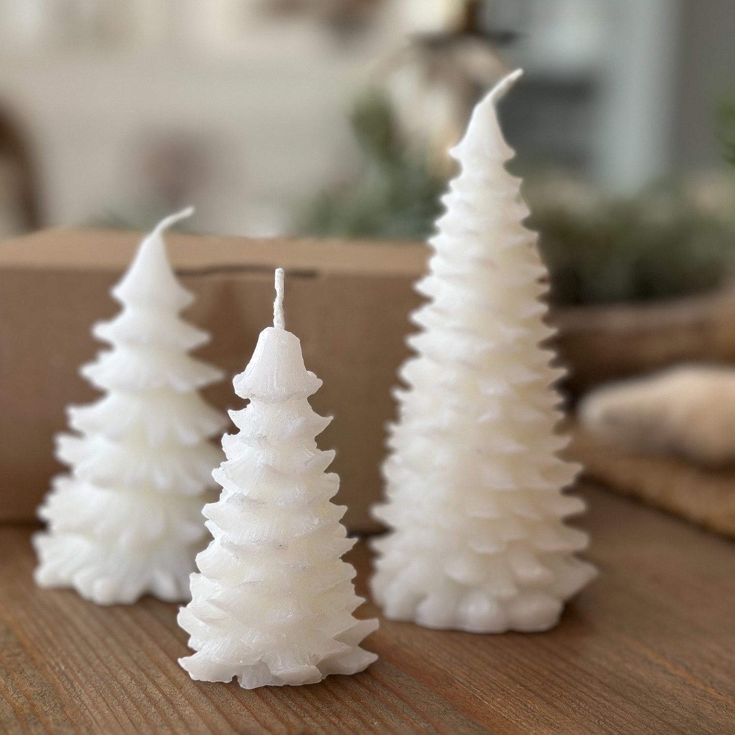 Kerzen Set Tannenbaum "Wintertannen" 3er Set Weiß - Wohnen auf dem Land