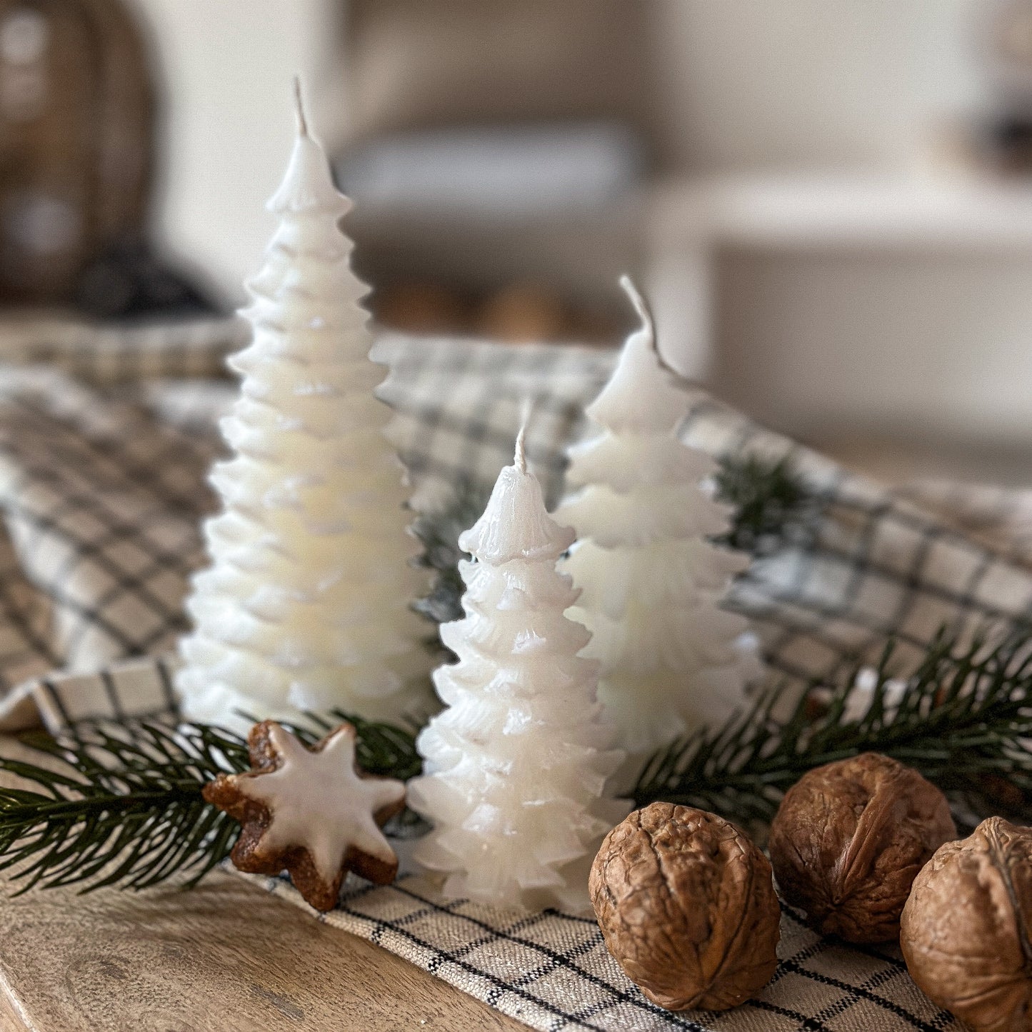 Kerzen Set Tannenbaum "Wintertannen" 3er Set Weiß - Wohnen auf dem Land