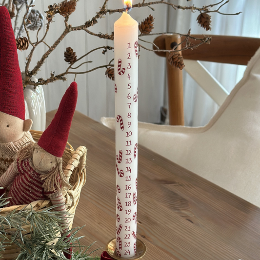 Stabkerze Advent "Candy Canes" Weiß Zahlen 1-24 Zuckerstangen Dekor 290x22 - Wohnen auf dem Land
