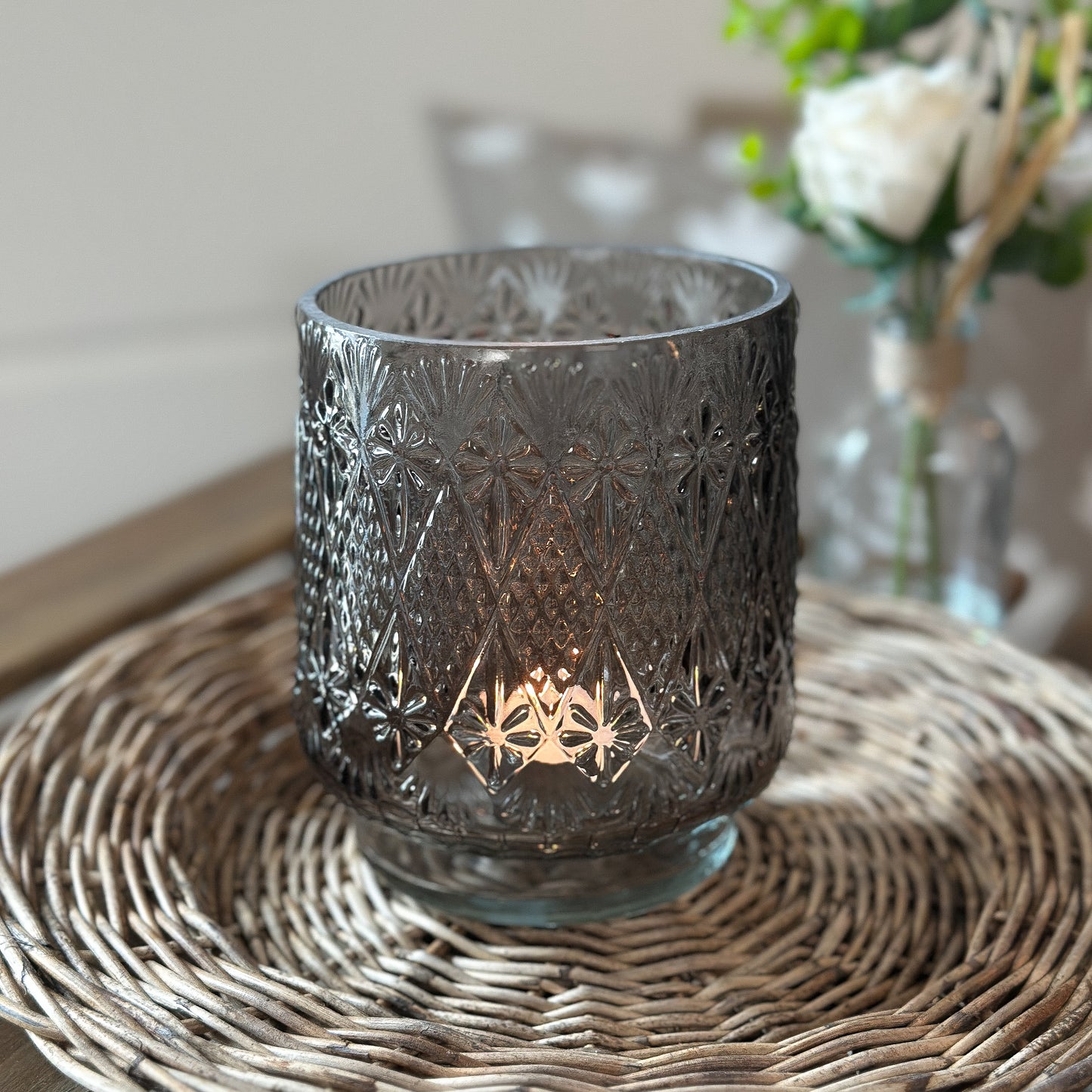 Windlicht Vase "Carla" Glas grau 13cm - Wohnen auf dem Land