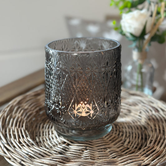 Windlicht Vase "Carla" Glas grau 13cm - Wohnen auf dem Land