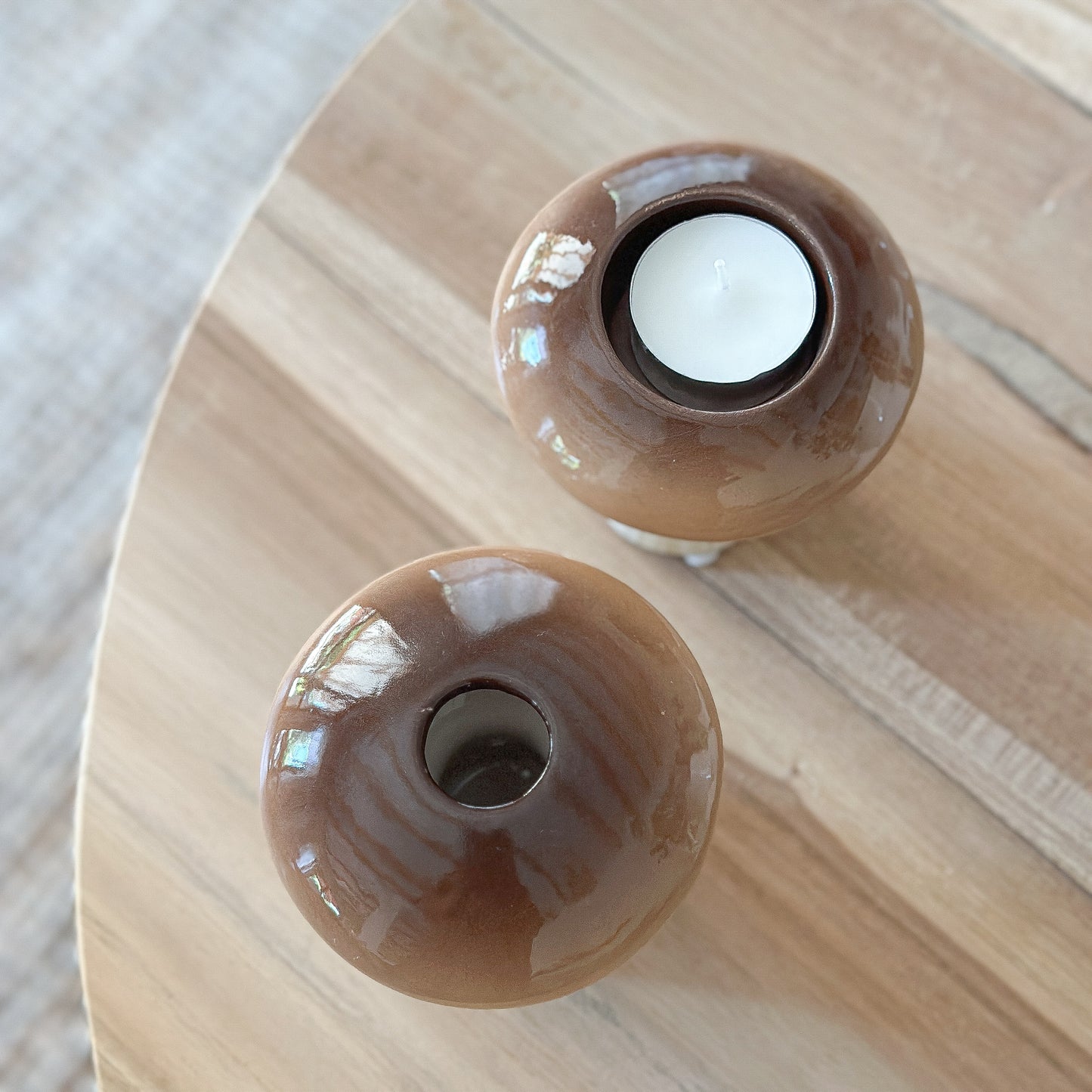 Kerzenhalter in Pilzform "Russle" aus glasierter Keramik, creme-braun, 10 cm hoch, dekorativer Teelichthalter von Wohnen auf dem Land
