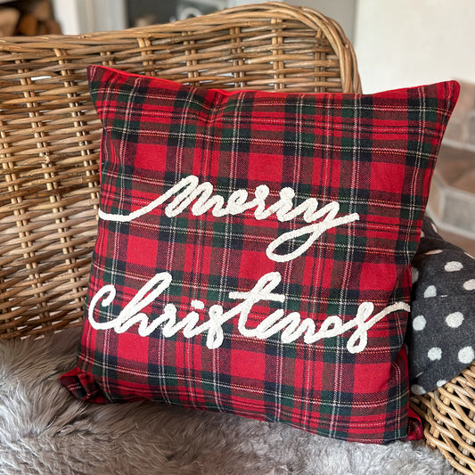 Deko Kissen "Merry Christmas“ kariert rot grün 45x45cm - Wohnen auf dem Land