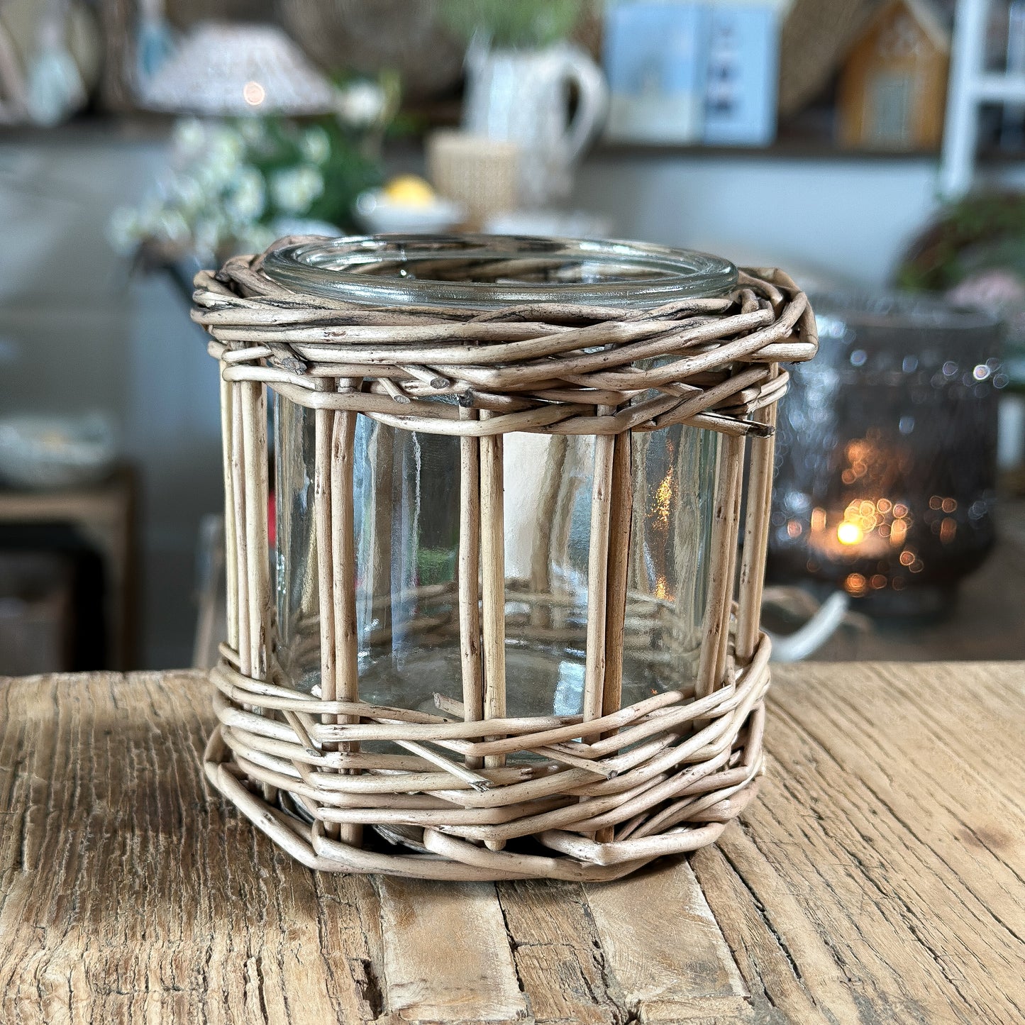 Kerzenhalter Windlicht "Boho" Rattan 9cm - Wohnen auf dem Land