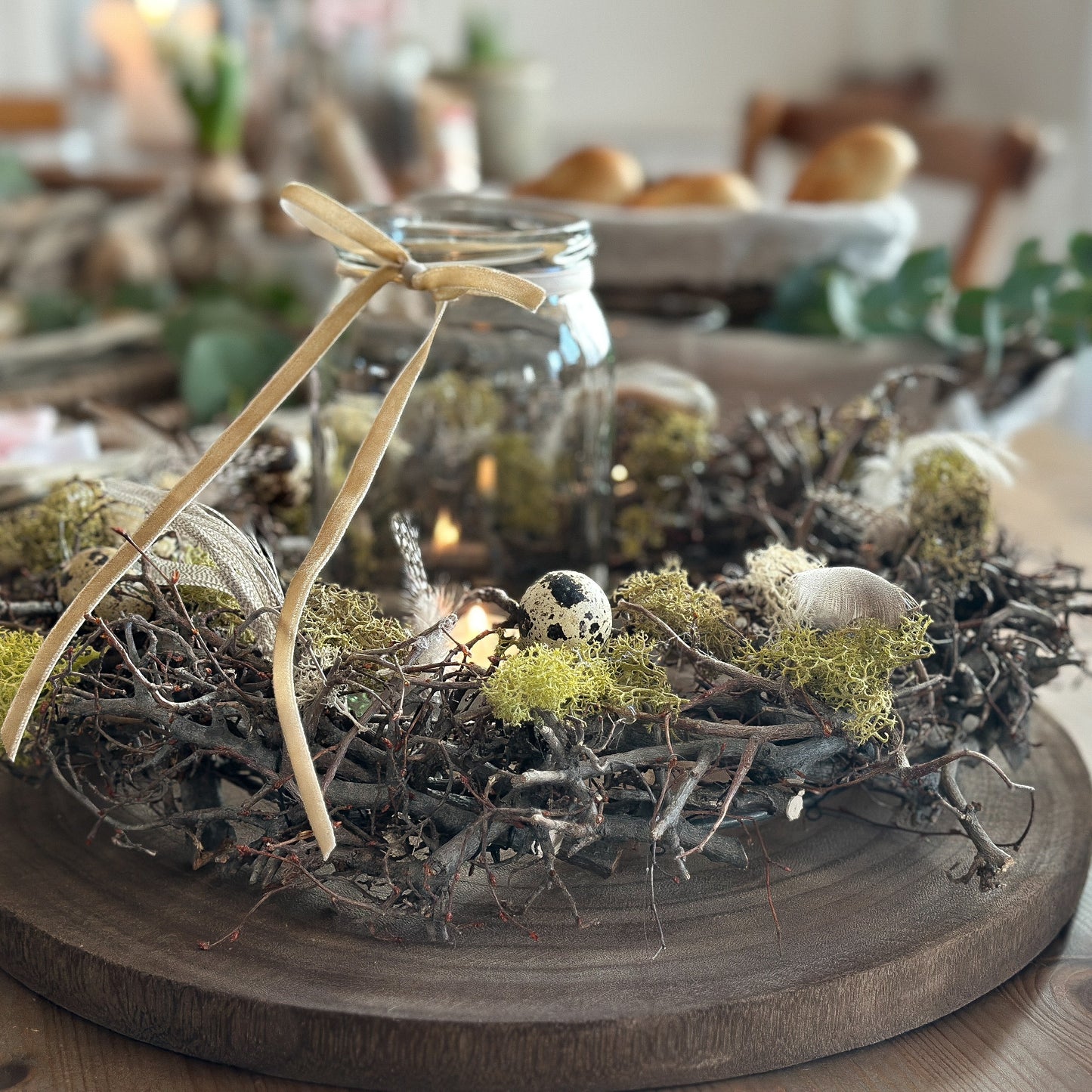 Kranz mit Feder und Wachteleiern "Pasja" Natur 35cm - Wohnen auf dem Land