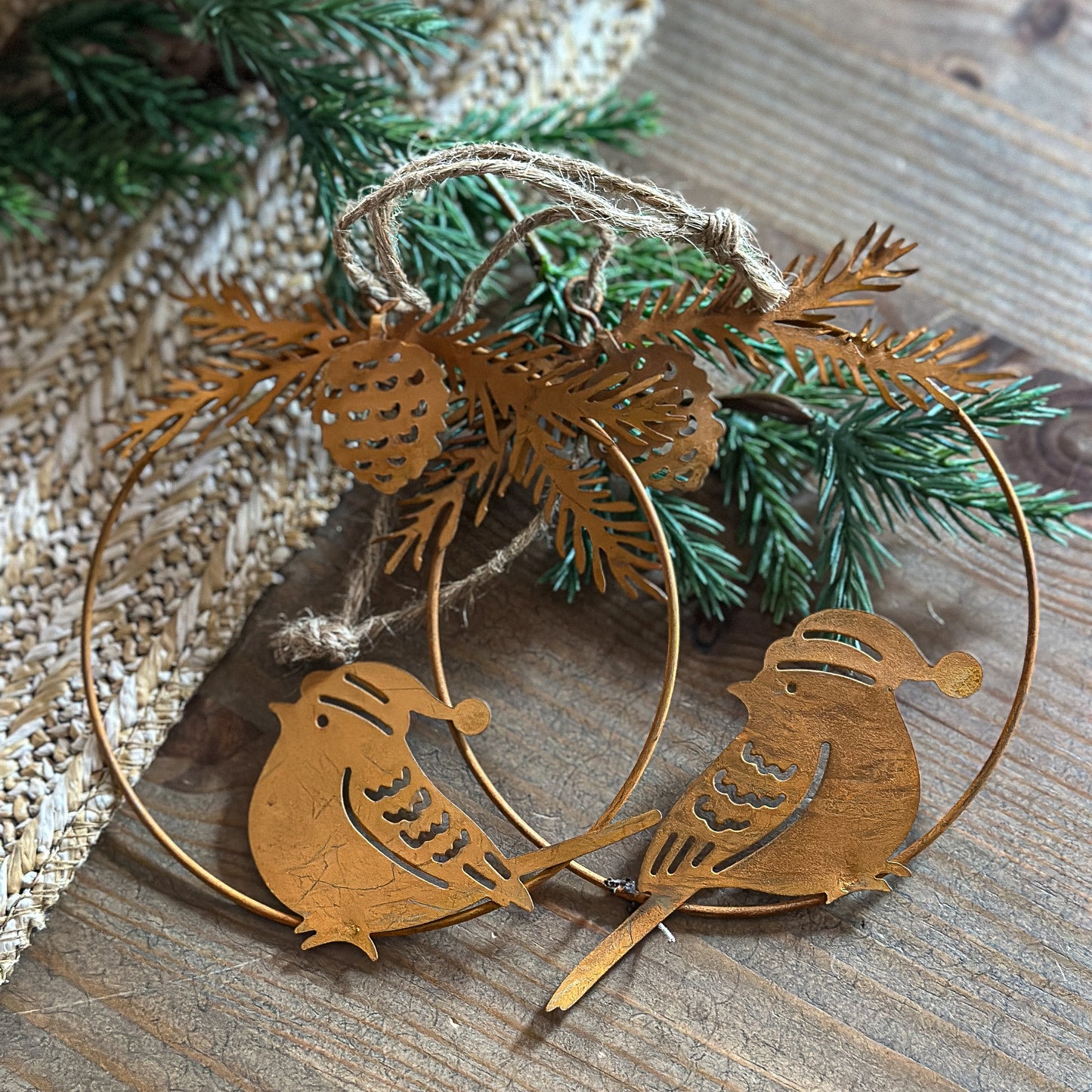 Anhänger Deko Ring "Vogel" Metall Rost 2er Set - Wohnen auf dem Land