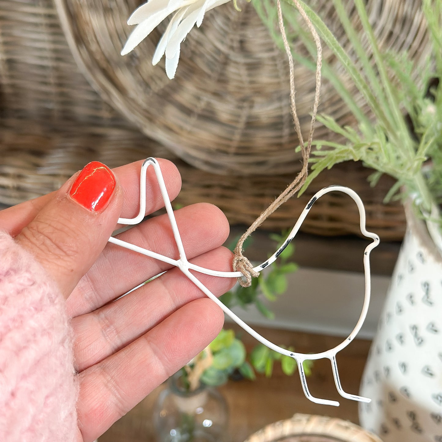 Anhänger Vogel "Piep Blanc" Metall Vintage Weiß - Wohnen auf dem Land