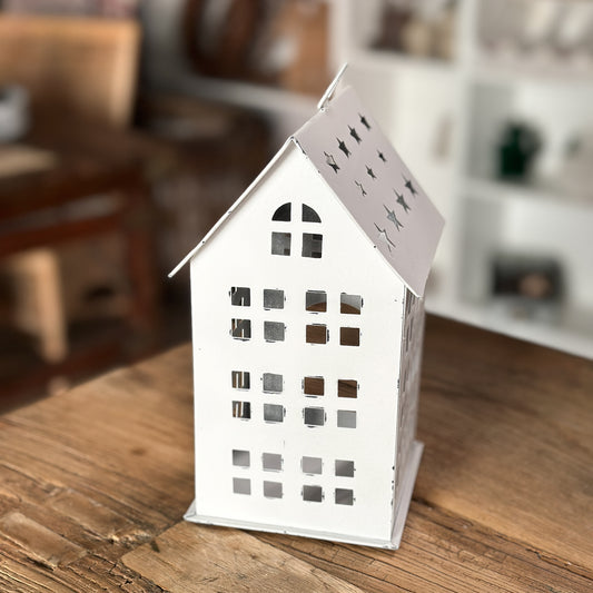 Windlicht Lichthaus "Sternendach" Metall vintage weiß 20cm - Wohnen auf dem Land