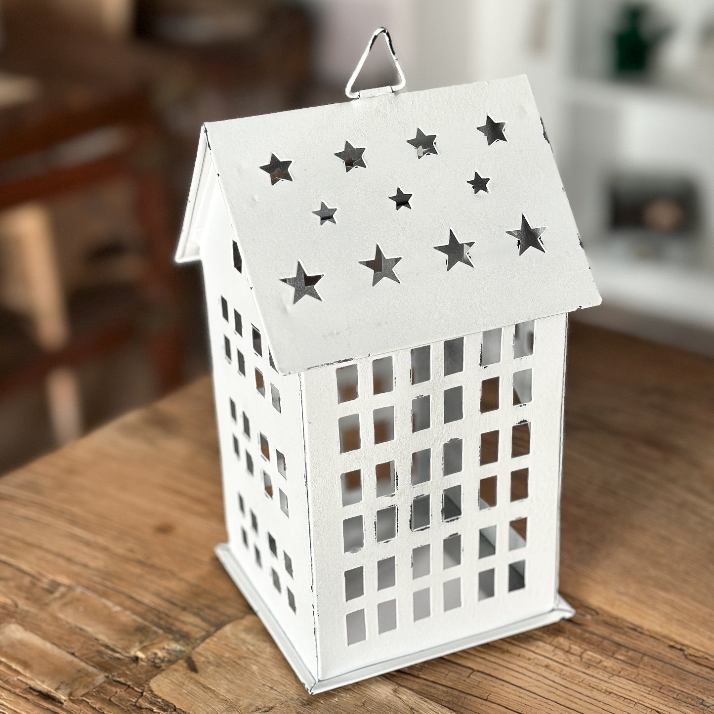 Windlicht Lichthaus "Sternendach" Metall vintage weiß 20cm - Wohnen auf dem Land