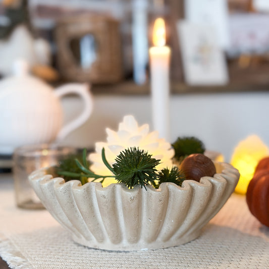 Deko Schale "Calista" Wellenform Keramik Creme 20cm - Wohnen auf dem Land