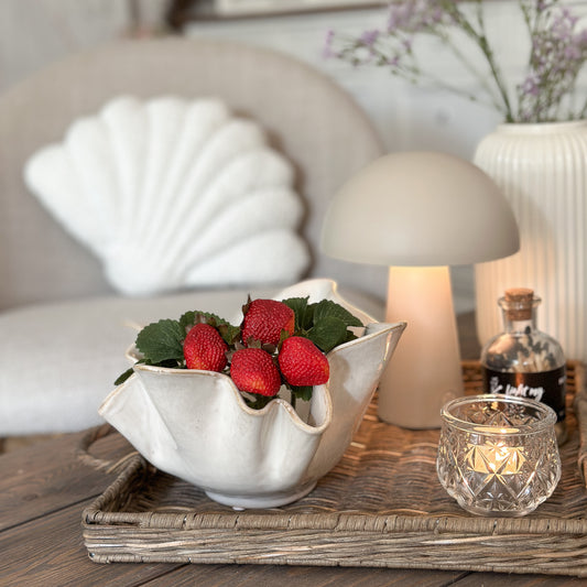 Deko Schale "Organica" Blütenform Keramik Beige glasiert 22cm - Wohnen auf dem Land