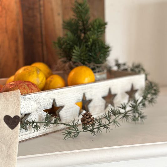 Deko Tablett Schale "Skandi Star" Sterne Holz weiß 40cm - Wohnen auf dem Land