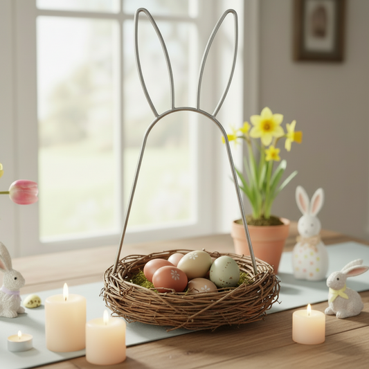 Tablett mit Hasenohren "Bunny" Metall Taupe 18 x 39cm - Wohnen auf dem Land