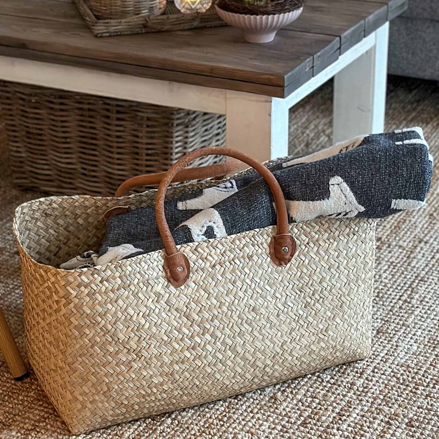 Tasche Korb Shopper "Boho Beach Bag" Seegras Natur 60cm - Wohnen auf dem Land
