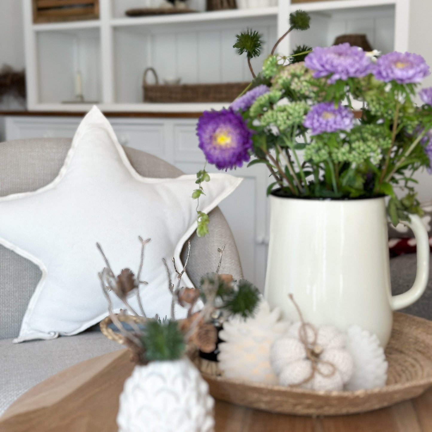 Deko Kissen "White Star“ Stern Canvas weiß 50cm - Wohnen auf dem Land