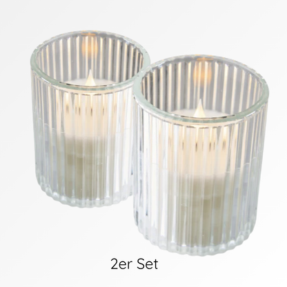 LED Kerze im Glas "Aurora Clear" 11cm Klar 1 oder 2er Set - Wohnen auf dem Land