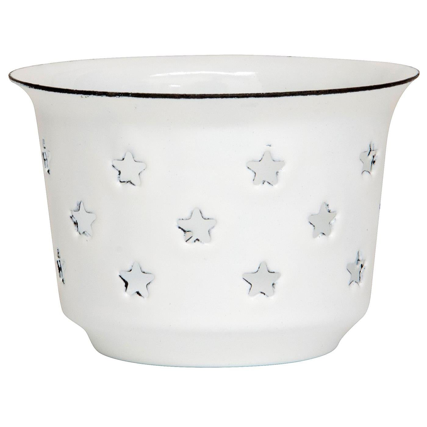 Teelichthalter Schale „Nordic Star“ Emaille Weiß