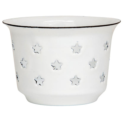 Teelichthalter Schale „Nordic Star“ Emaille Weiß