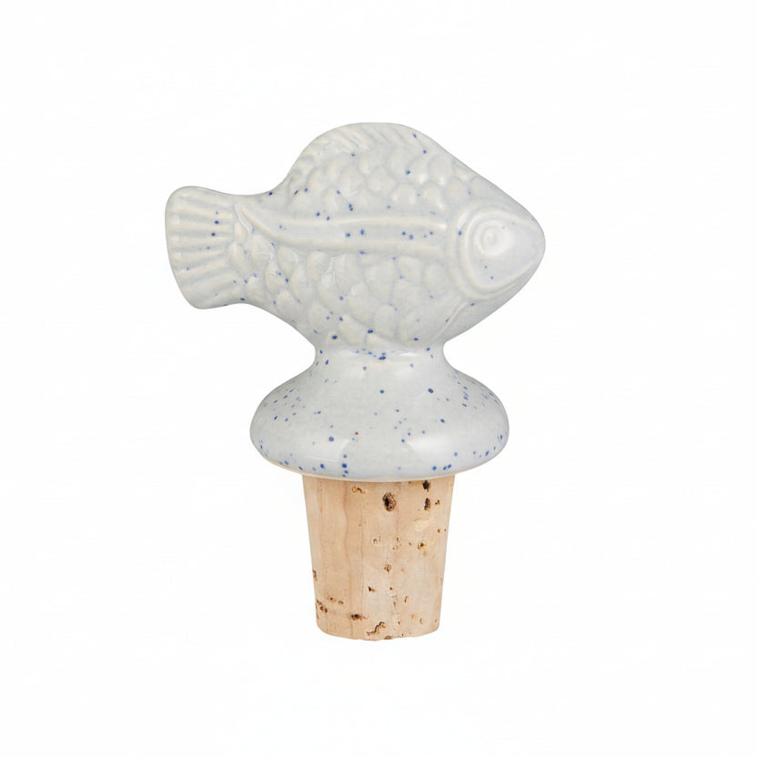 Weiße Keramik-Flaschenstopfen in Fischform mit blauer Verzierung, ca. 7cm, von IB Laursen für Geschirr und Dekoration