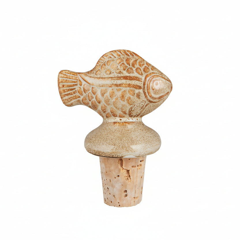 Keramik-Flaschenstopfen in Fischform, Sandfarben, 7 cm, für Geschirr von IB Laursen, detailreiche Fischdesign