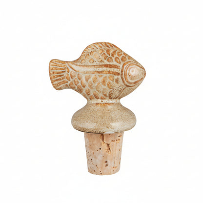 Keramik-Flaschenstopfen in Fischform, Sandfarben, 7 cm, für Geschirr von IB Laursen, detailreiche Fischdesign