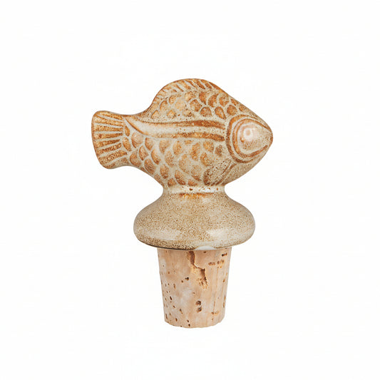 Keramik-Flaschenstopfen in Fischform, Sandfarben, 7 cm, für Geschirr von IB Laursen, detailreiche Fischdesign