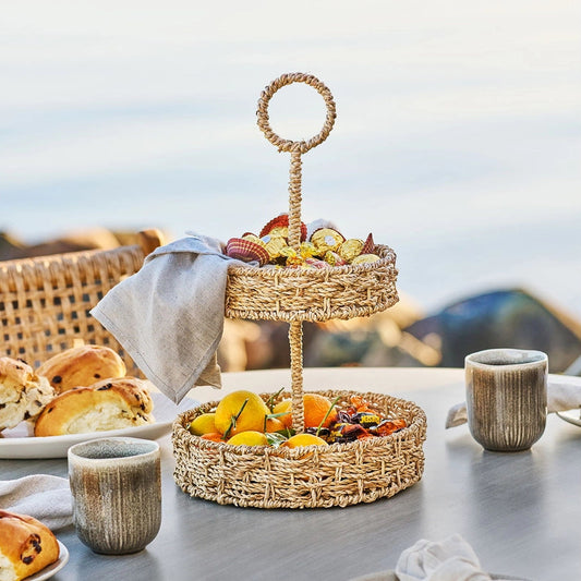 Etagere Tablett "Liva" aus Seegras in Natur, 25cm, von Wohnen auf dem Land, dekoratives Tablett für Wohnaccessoires