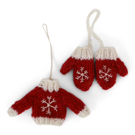 Anhänger Ornament Pullover Handschuhe "Strikket" Wolle Rot - Wohnen auf dem Land