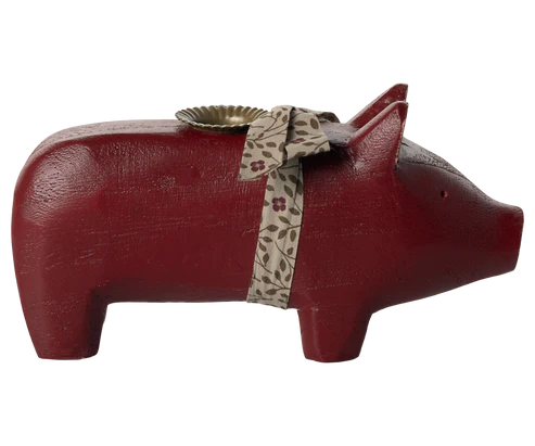 Maileg Kerzenhalter "Schwein" mit Schleife Holz Medium Rot