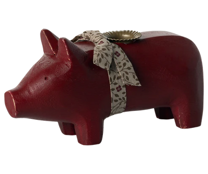 Maileg Kerzenhalter "Schwein" mit Schleife Holz Medium Rot